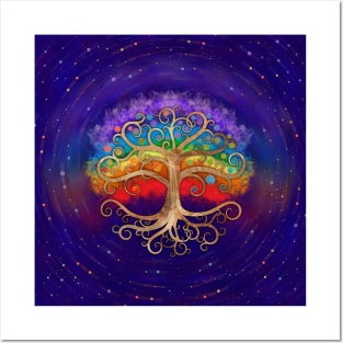 Tree of life Golden Swirl and Rainbow Posters and Art